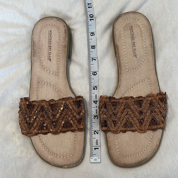 Montego Bay size 81/2 W comfy tan and brown slide sandals look new - Picture 12 of 17